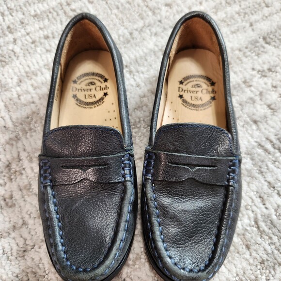 Drivers Club USA leather penny loafers slip on shoes blue size 11 child - Picture 4 of 12